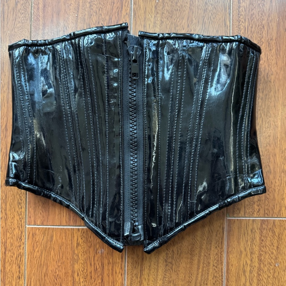 Patent Faux Leather Zip Corset Vampy Glam Witchy Cottage sz Small
